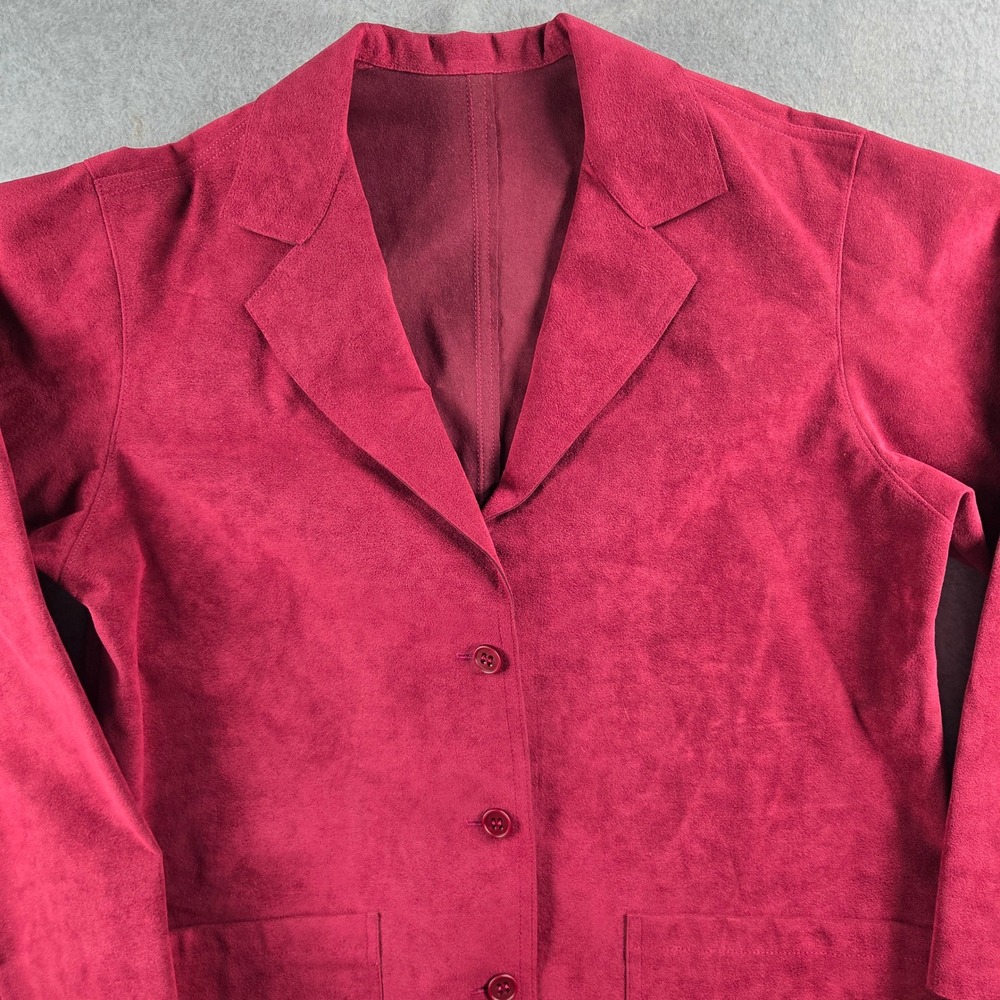 Unbranded Faux Suede Blazer Jacket Womens Medium Cranberry Red 3-Button Classic